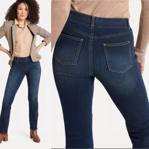 Betabrand Straight Leg 4 Pocket Ankle Stretch Waist Yoga Denim Jeans Blue/ Large